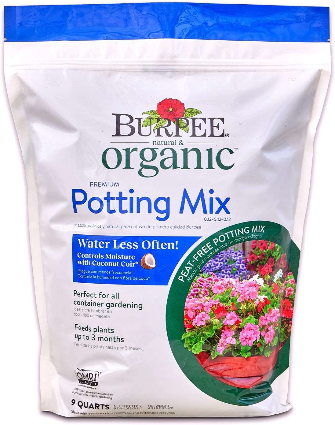 Burpee, 9 Quarts - Premium Organic Potting Natural Soil Mix Food Ideal for Container Garden-Vegetable, Flower & Herb Use for Indoor Outdoor Plant - 1