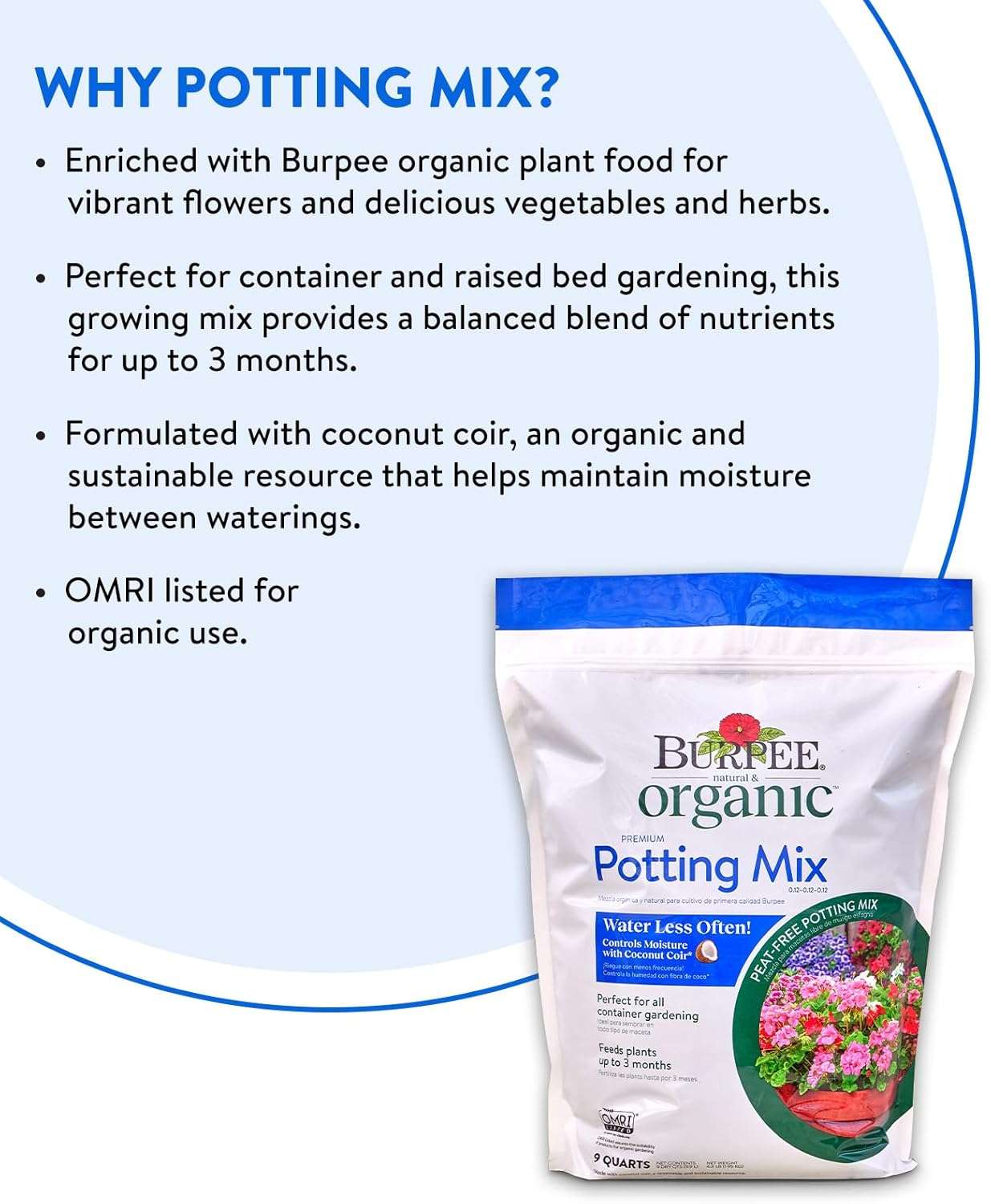 Burpee, 9 Quarts - Premium Organic Potting Natural Soil Mix Food Ideal for Container Garden-Vegetable, Flower & Herb Use for Indoor Outdoor Plant - 3
