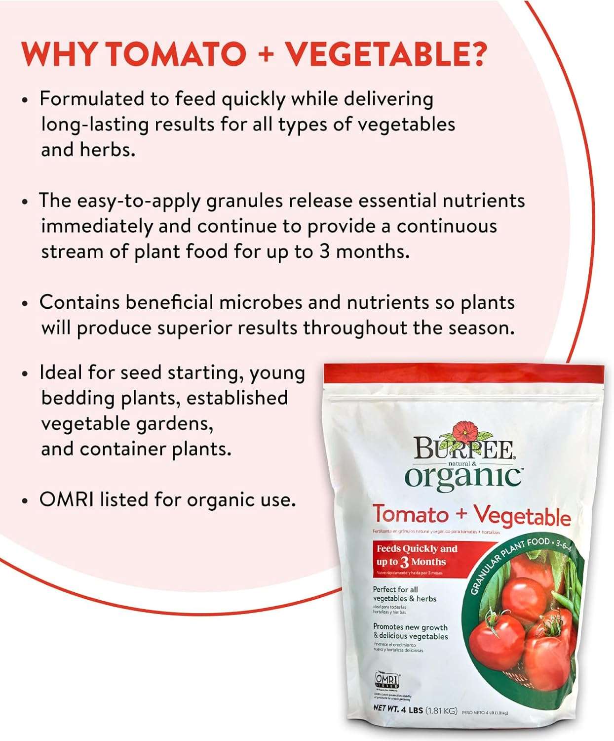 Burpee Organic Tomato & Vegetable Granular Plant Food, 4 lb - 3