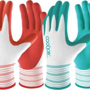 COOLJOB 6 Pairs Gardening Gloves for Women Ladies, Breathable Rubber Coated for Yard Garden, Outdoor Indoor Protective Work with Grip, Medium Size, Red & Green - 1