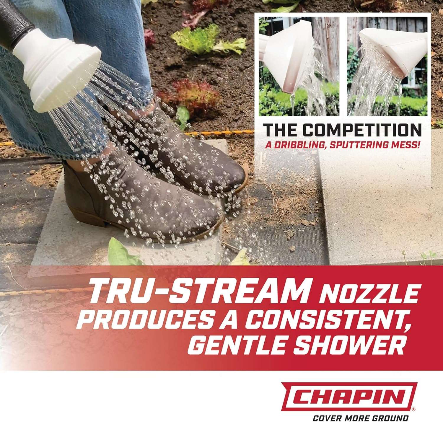 Chapin International 47998- 2-Gallon Tru-Stream Outdoor and Indoor 100% Recycled Plastic Watering Can, Removable Nozzle, Black - 2