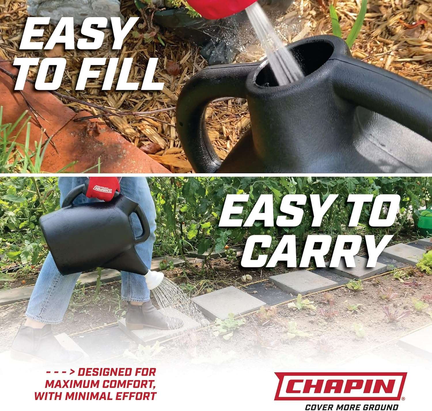 Chapin International 47998- 2-Gallon Tru-Stream Outdoor and Indoor 100% Recycled Plastic Watering Can, Removable Nozzle, Black - 5