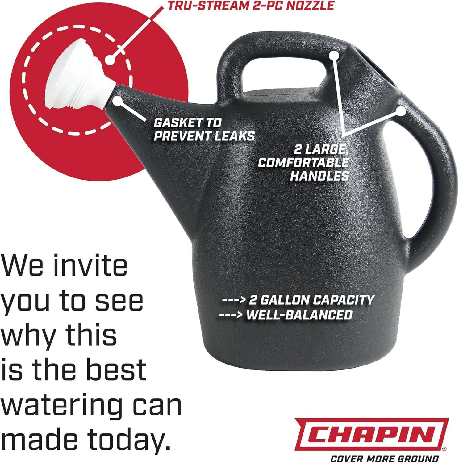 Chapin International 47998- 2-Gallon Tru-Stream Outdoor and Indoor 100% Recycled Plastic Watering Can, Removable Nozzle, Black - 6