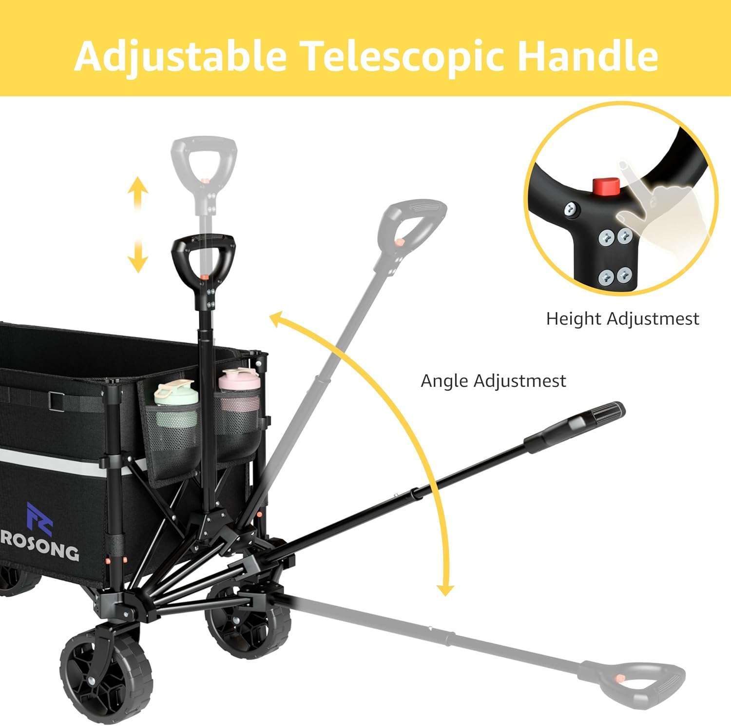 Collapsible Wagon Cart with Wheels Foldable - Folding Utility Heavy Duty Wagons Carts for Grocery Sports Garden Shopping Camping - 5