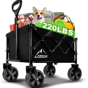 Collapsible Wagon Cart with Wheels Foldable, Folding Wagons Carts with Silent Universal Wheels, Large Grocery Cart On Wheels, Heavy Duty Utility for Shopping Beach Sports Fishing Camping, Black - 1