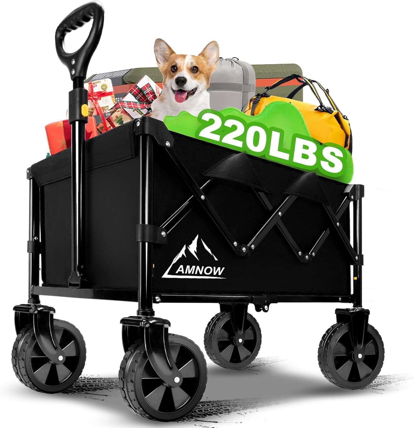 Collapsible Wagon Cart with Wheels Foldable, Folding Wagons Carts with Silent Universal Wheels, Large Grocery Cart On Wheels, Heavy Duty Utility for Shopping Beach Sports Fishing Camping, Black - 1