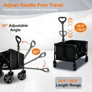 Collapsible Wagon Cart with Wheels Foldable, Folding Wagons Carts with Silent Universal Wheels, Large Grocery Cart On Wheels, Heavy Duty Utility for Shopping Beach Sports Fishing Camping, Black - 3