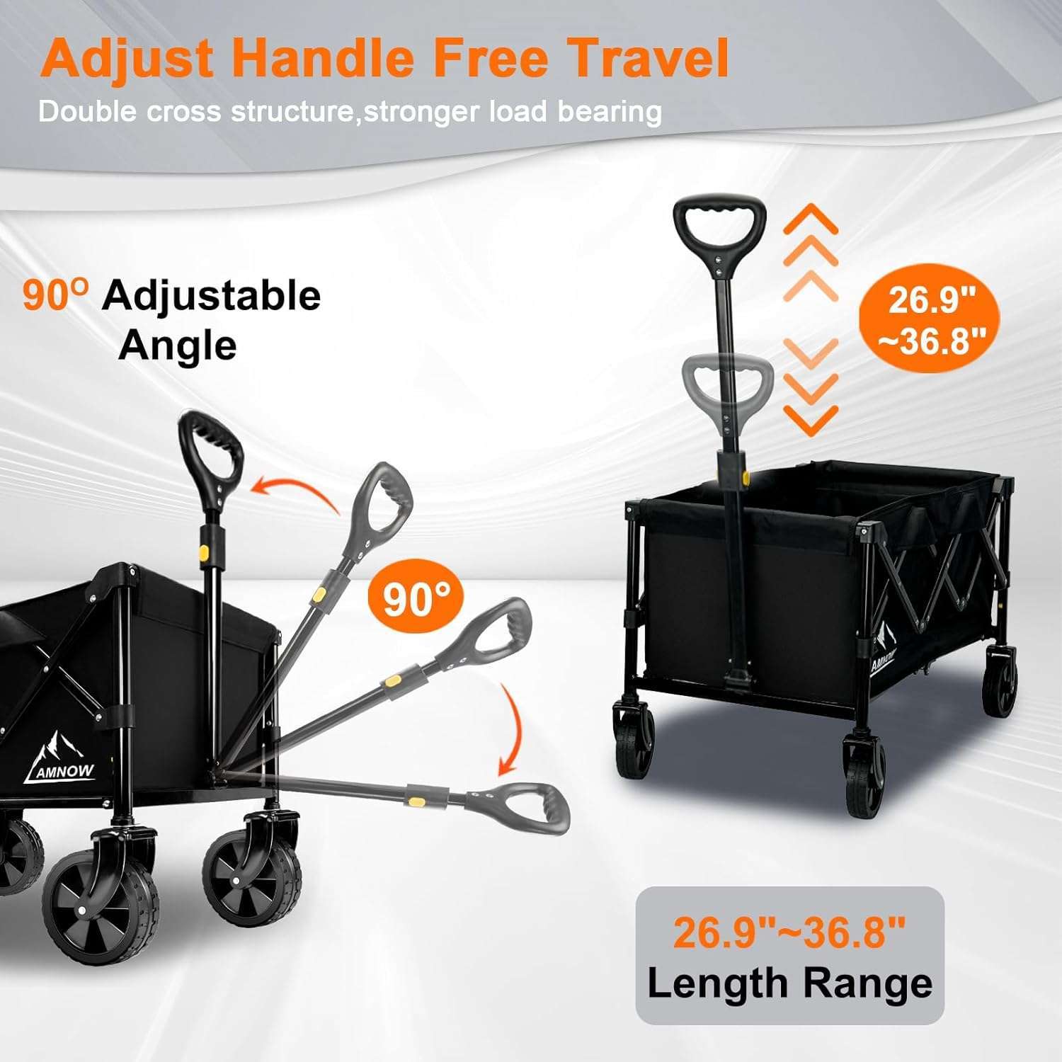 Collapsible Wagon Cart with Wheels Foldable, Folding Wagons Carts with Silent Universal Wheels, Large Grocery Cart On Wheels, Heavy Duty Utility for Shopping Beach Sports Fishing Camping, Black - 3