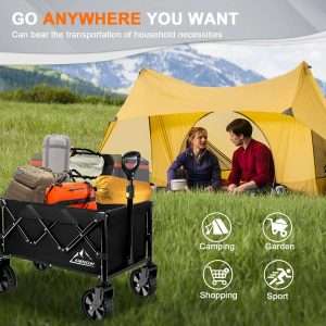 Collapsible Wagon Cart with Wheels Foldable, Folding Wagons Carts with Silent Universal Wheels, Large Grocery Cart On Wheels, Heavy Duty Utility for Shopping Beach Sports Fishing Camping, Black - 6