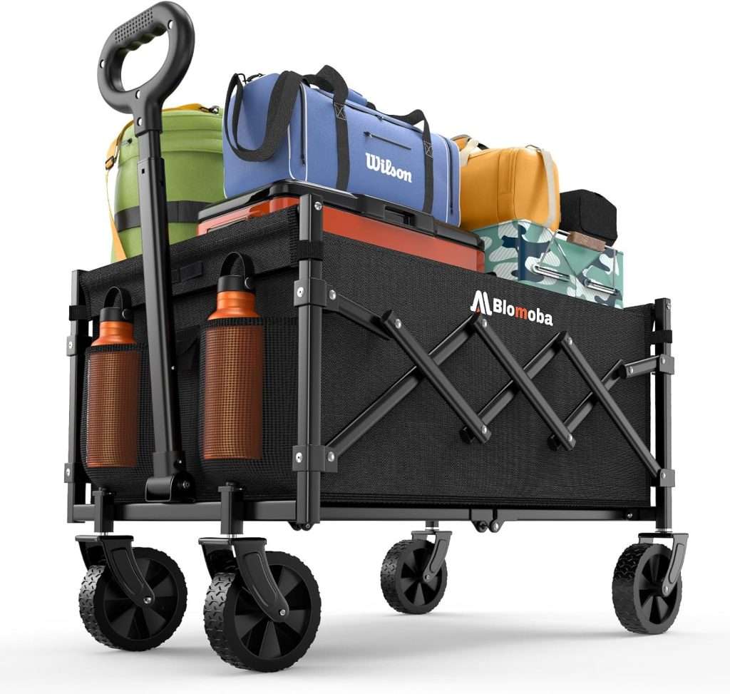 Collapsible Wagon with Wheels, 220 lbs Wagons Carts Foldable Wagon Cart with Flexible Handle, Lightweight Portable Folding Utility Grocery Shopping Cart for Grocery Sports Garden Camping - 1