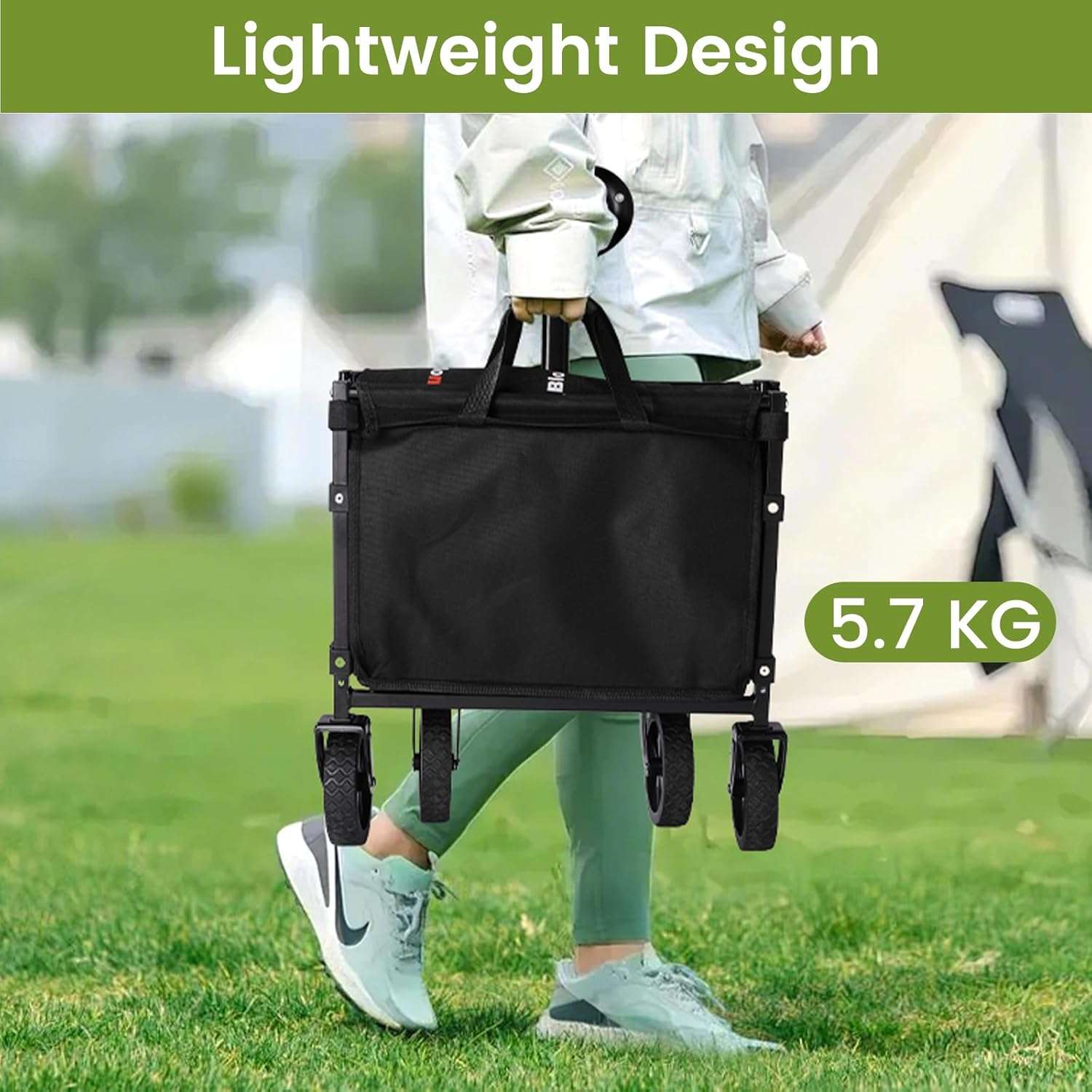 Collapsible Wagon with Wheels, 220 lbs Wagons Carts Foldable Wagon Cart with Flexible Handle, Lightweight Portable Folding Utility Grocery Shopping Cart for Grocery Sports Garden Camping - 3