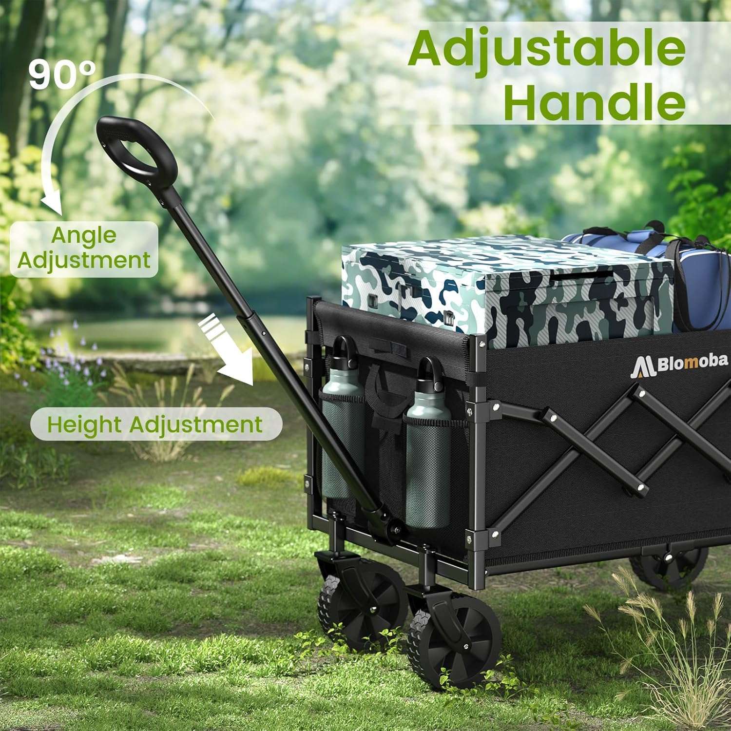 Collapsible Wagon with Wheels, 220 lbs Wagons Carts Foldable Wagon Cart with Flexible Handle, Lightweight Portable Folding Utility Grocery Shopping Cart for Grocery Sports Garden Camping - 5