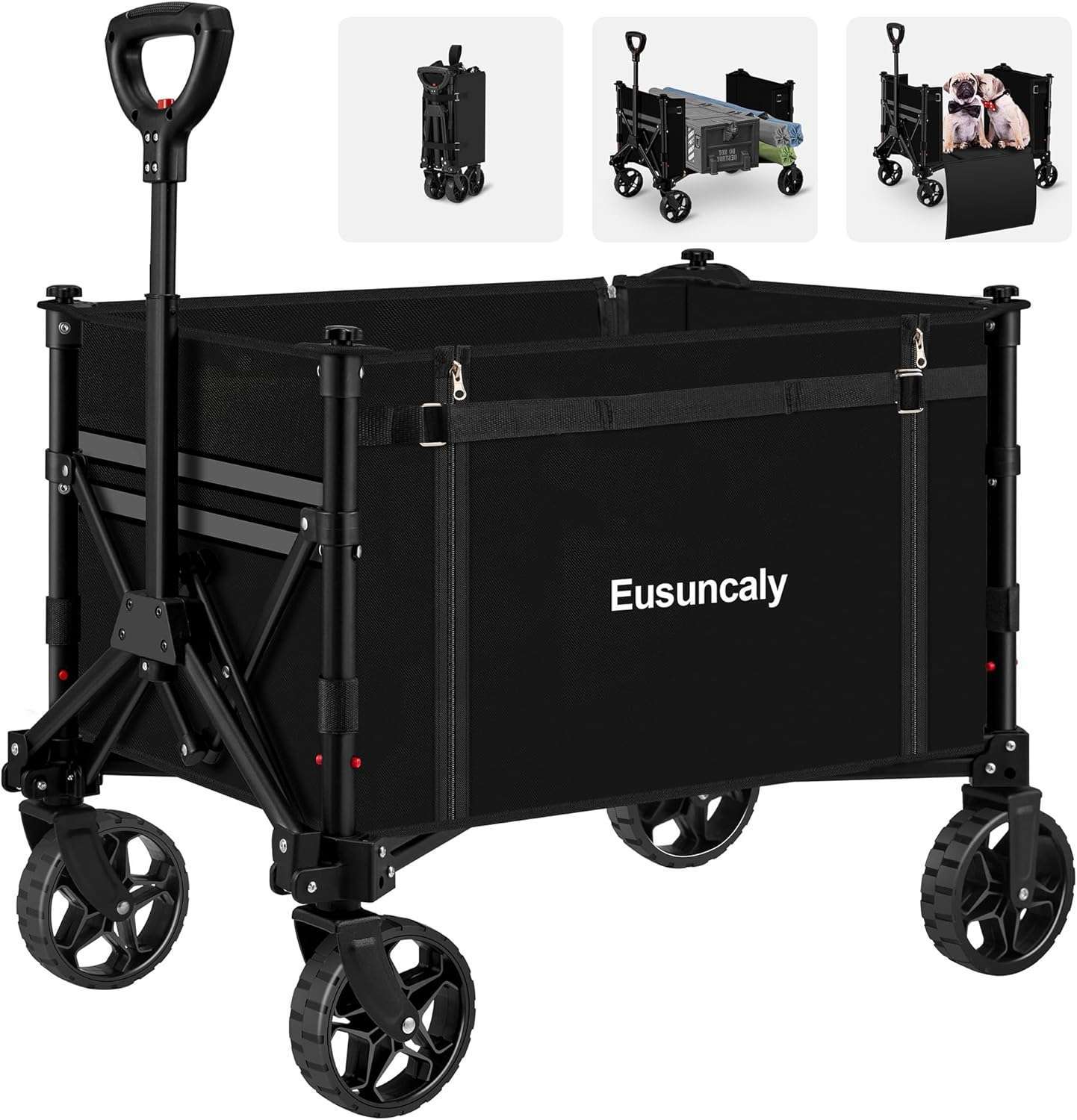 Collapsible Wagon with Wheels, Wagons Carts Foldable, Heavy Duty Folding Utility Cart for Grocery, Camping, Shopping, Sports, Garden, Fishing, Black - 1