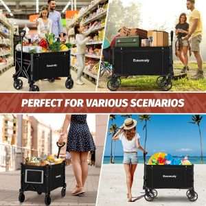 Collapsible Wagon with Wheels, Wagons Carts Foldable, Heavy Duty Folding Utility Cart for Grocery, Camping, Shopping, Sports, Garden, Fishing, Black - 6