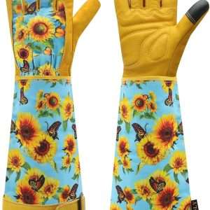 DLY Gardening Gloves for Women, Rose Gloves Gardening Thorn Proof, Long Garden Gloves for Women, Breathable Cowhide Leather Gauntlet - 1