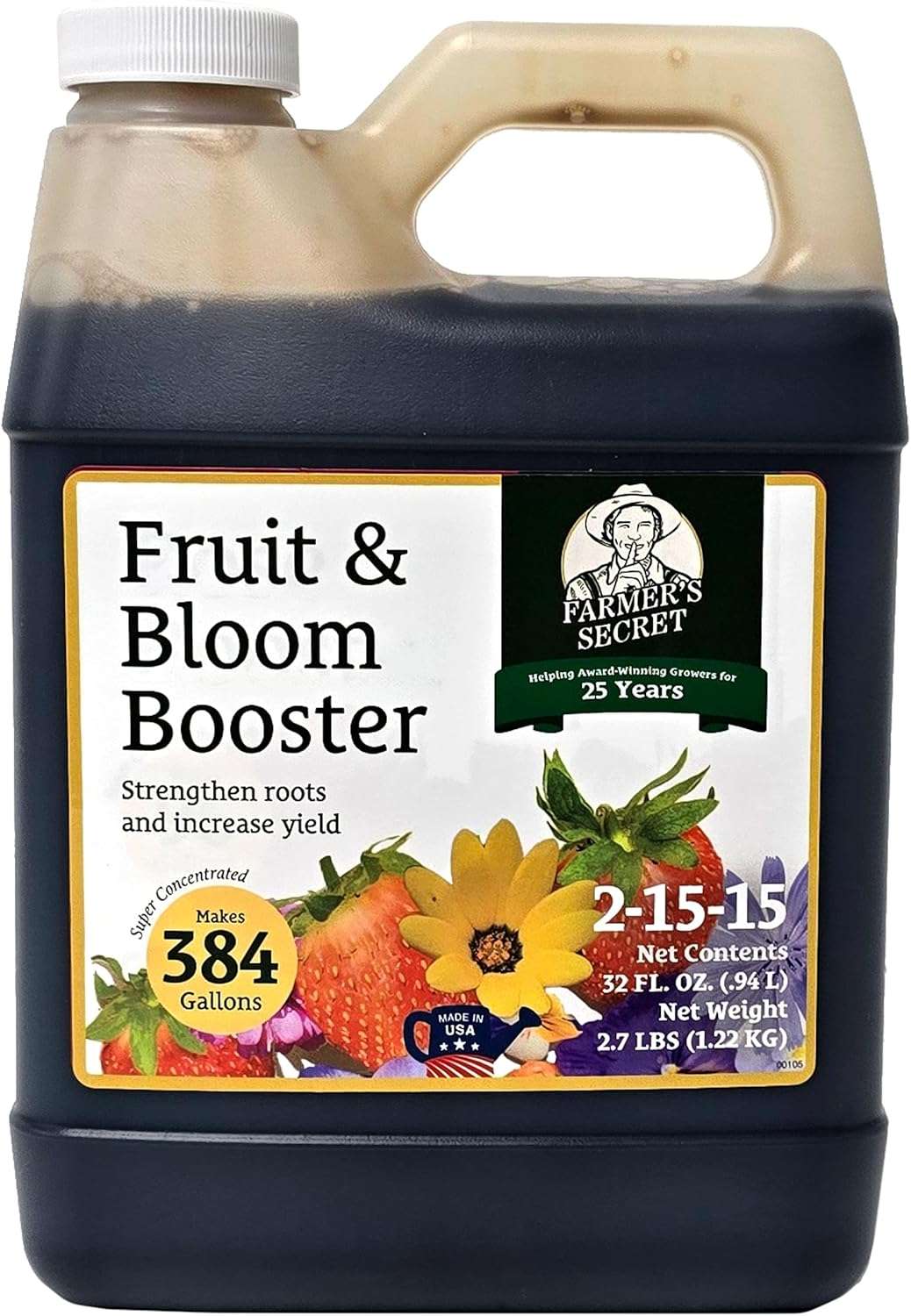 Farmer’s Secret Fruit & Bloom Booster Fertilizer (32oz) - Super Concentrated - Increases Flowering and Yield on All Varieties of Fruits, Vegetables and Flowers - 1