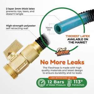 Flexi Hose Upgraded Expandable Garden Hose 50 ft Extra Strength 3-4 Solid Brass Fittings - The Ultimate No-Kink Flex 50 ft Water Hose - 3