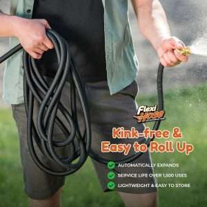 Flexi Hose Upgraded Expandable Garden Hose 50 ft Extra Strength 3-4 Solid Brass Fittings - The Ultimate No-Kink Flex 50 ft Water Hose - 5