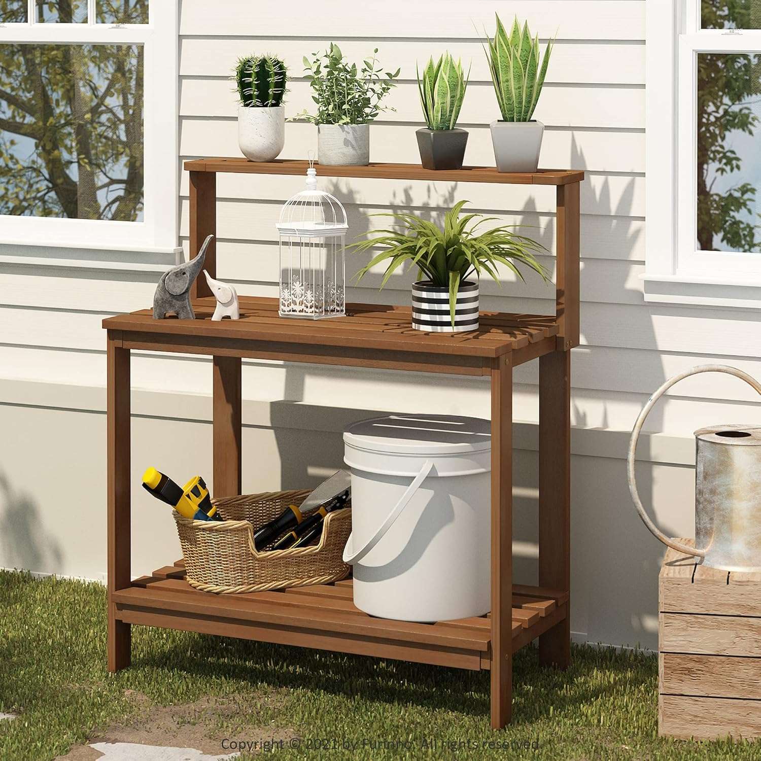 Furinno FG17478 Tioman Outdoor Patio Furniture Hardwood Potting Bench, Natural - 2