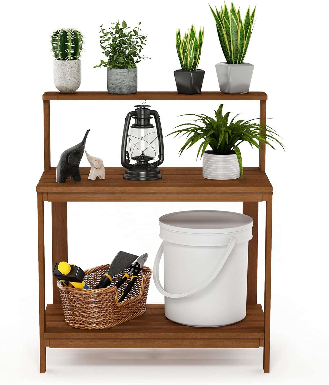 Furinno FG17478 Tioman Outdoor Patio Furniture Hardwood Potting Bench, Natural - 4