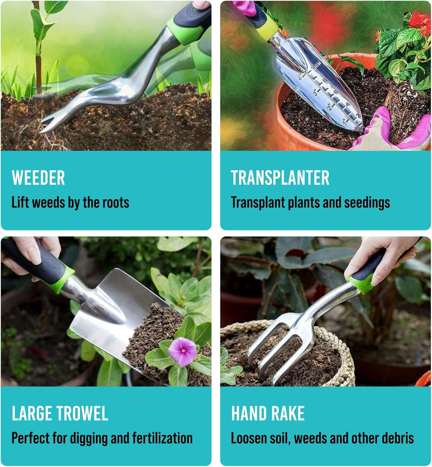 GROWIT Heavy Duty Gardening Tools - 22-Piece Gardening Gifts for Women, Men, Mom, Dad - Durable, Ergonomic Garden Tools Set - 3
