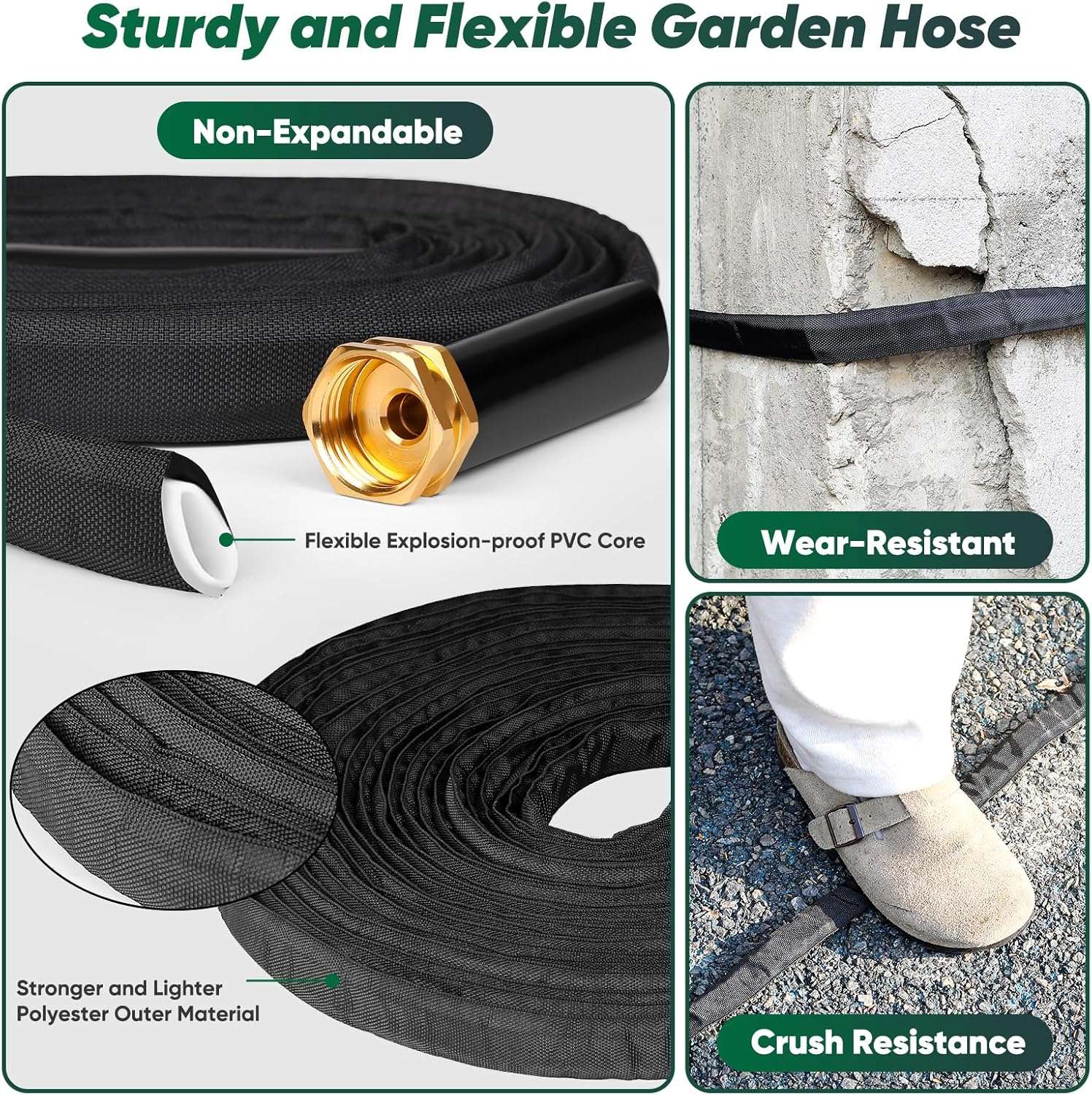 Garden Hose 50ft, Non-Expanding, Lightweight, Leak-Proof Metal interface, No-Knots, Portable, Wear-Resistant, Sturdy, Flexible, 3/4GHT, Water Hose for Yard, Garden - Image 9