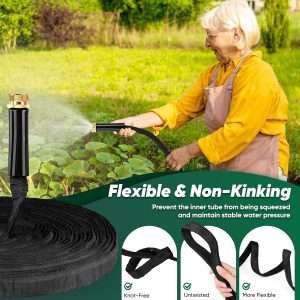 Garden Hose 50ft, Non-Expanding, Lightweight, Leak-Proof Metal interface, No-Knots, Portable, Wear-Resistant, Sturdy, Flexible, 3-4GHT, Water Hose for Yard, Garden - 5