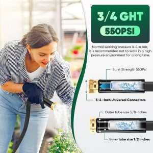 Garden Hose 50ft, Non-Expanding, Lightweight, Leak-Proof Metal interface, No-Knots, Portable, Wear-Resistant, Sturdy, Flexible, 3-4GHT, Water Hose for Yard, Garden - 6