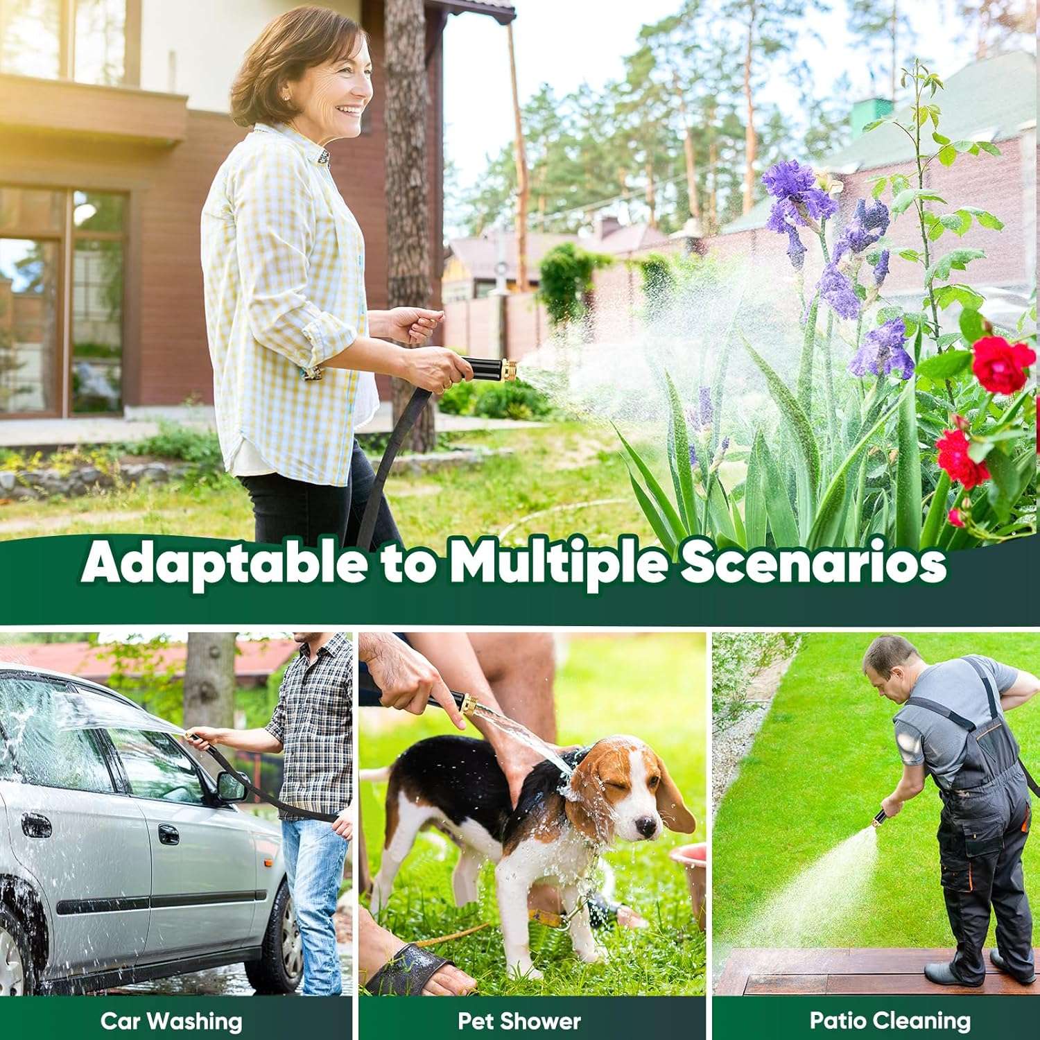 Garden Hose 50ft, Non-Expanding, Lightweight, Leak-Proof Metal interface, No-Knots, Portable, Wear-Resistant, Sturdy, Flexible, 3-4GHT, Water Hose for Yard, Garden - 9