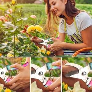 Garden Tools Set, JUMPHIGH 10 Pieces Gardening Tools with Floral Print, Ergonomic Handle Trowel Rake Weeder Pruner Shears Sprayer, Garden Hand Tools - 4