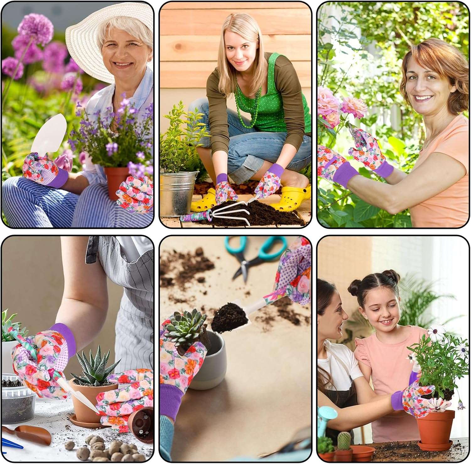 Garden Tools Set, JUMPHIGH 10 Pieces Gardening Tools with Floral Print, Ergonomic Handle Trowel Rake Weeder Pruner Shears Sprayer, Garden Hand Tools - 7