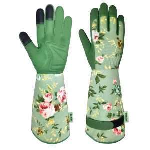 Gardening Gloves, Durable and Comfortable Women's Long Garden Gloves for Gardening Work and Yard Work, Leather Gardening Gloves for Women, Green Print - 1