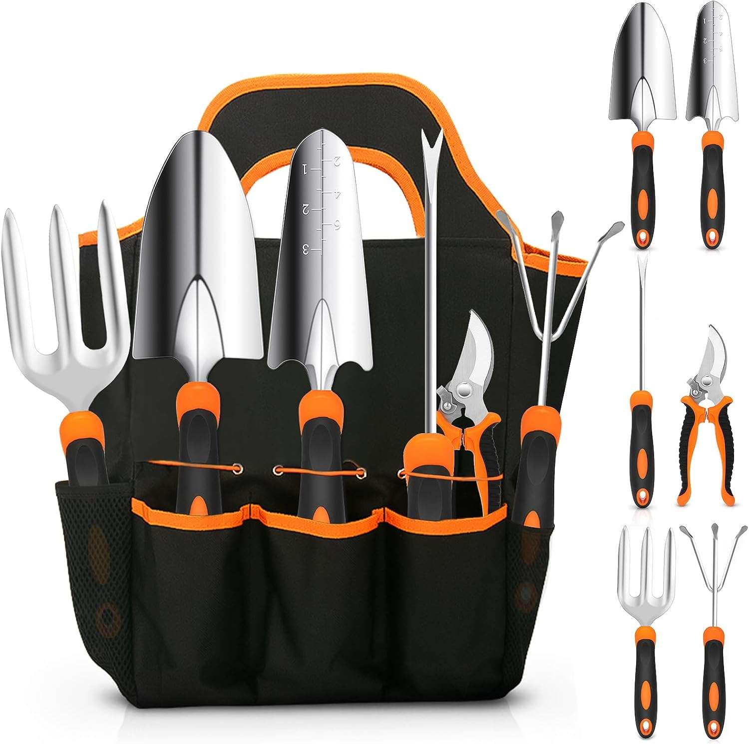 Gardening Tool Set, CHRYZTAL Stainless Steel Heavy Duty Gardening Tool Set, with Non-Slip Rubber Grip, Storage Tote Bag, Outdoor Hand Tools, Ideal Gardening Gifts for Women - 1