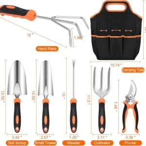Gardening Tool Set, CHRYZTAL Stainless Steel Heavy Duty Gardening Tool Set, with Non-Slip Rubber Grip, Storage Tote Bag, Outdoor Hand Tools, Ideal Gardening Gifts for Women - 2