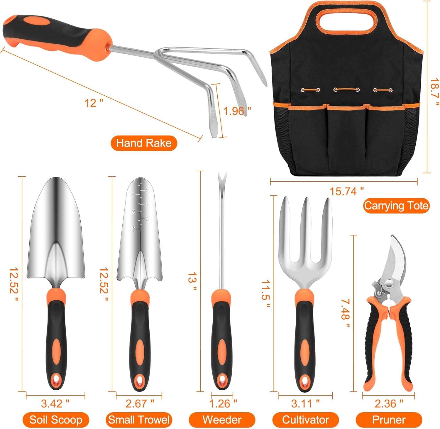 Gardening Tool Set, CHRYZTAL Stainless Steel Heavy Duty Gardening Tool Set, with Non-Slip Rubber Grip, Storage Tote Bag, Outdoor Hand Tools, Ideal Gardening Gifts for Women - 2