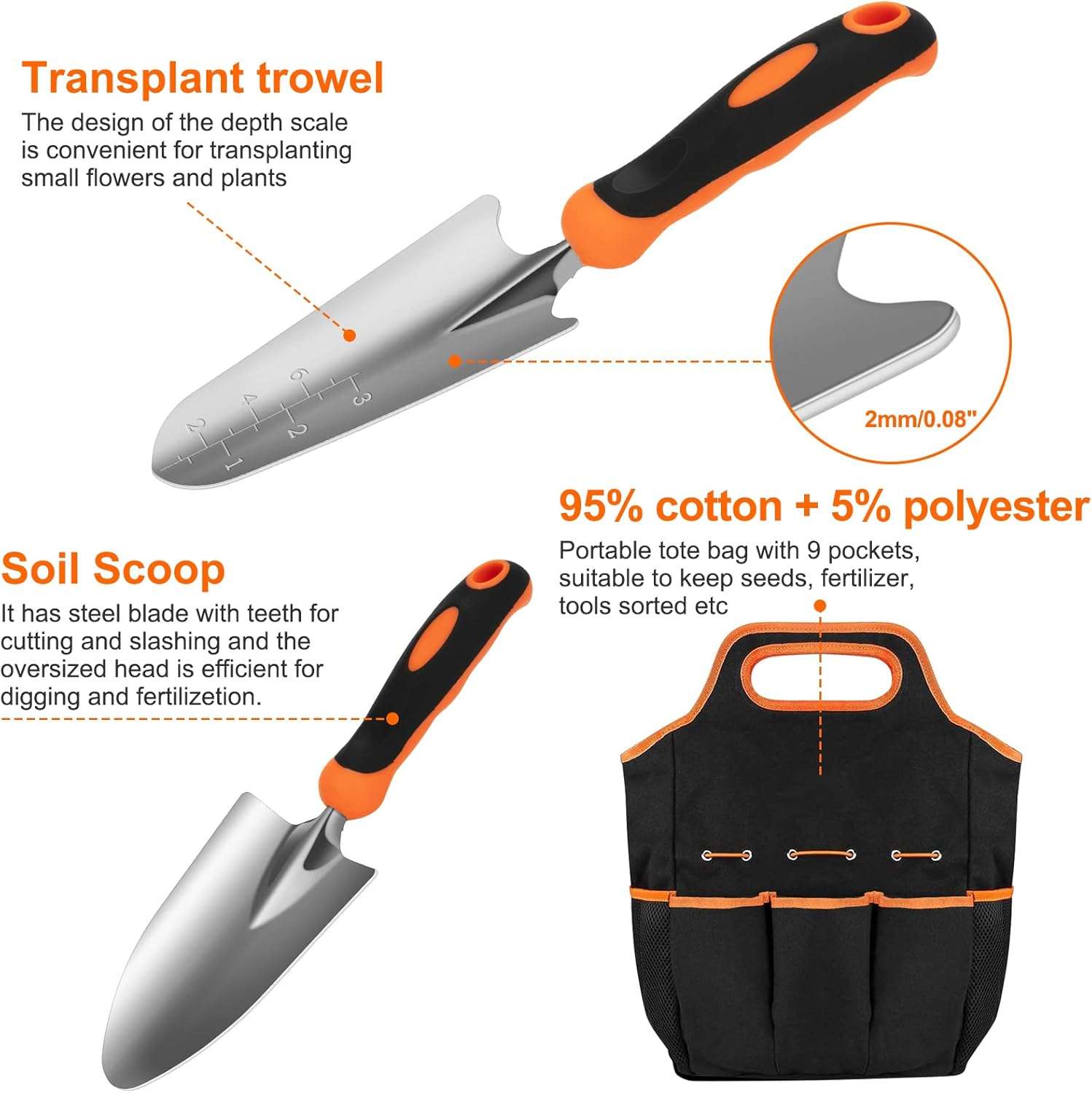 Gardening Tool Set, CHRYZTAL Stainless Steel Heavy Duty Gardening Tool Set, with Non-Slip Rubber Grip, Storage Tote Bag, Outdoor Hand Tools, Ideal Gardening Gifts for Women - 4