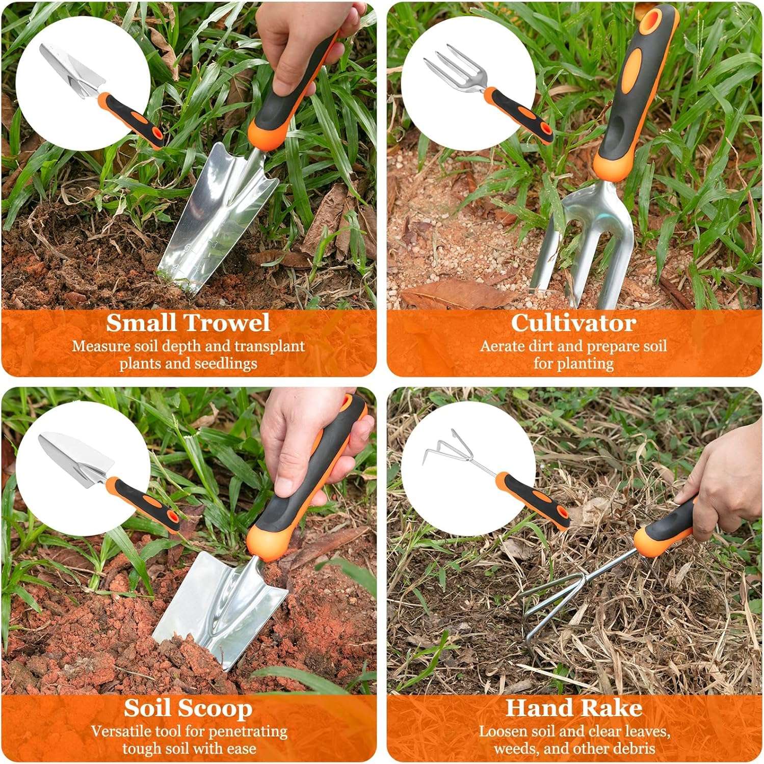 Gardening Tool Set, CHRYZTAL Stainless Steel Heavy Duty Gardening Tool Set, with Non-Slip Rubber Grip, Storage Tote Bag, Outdoor Hand Tools, Ideal Gardening Gifts for Women - 6