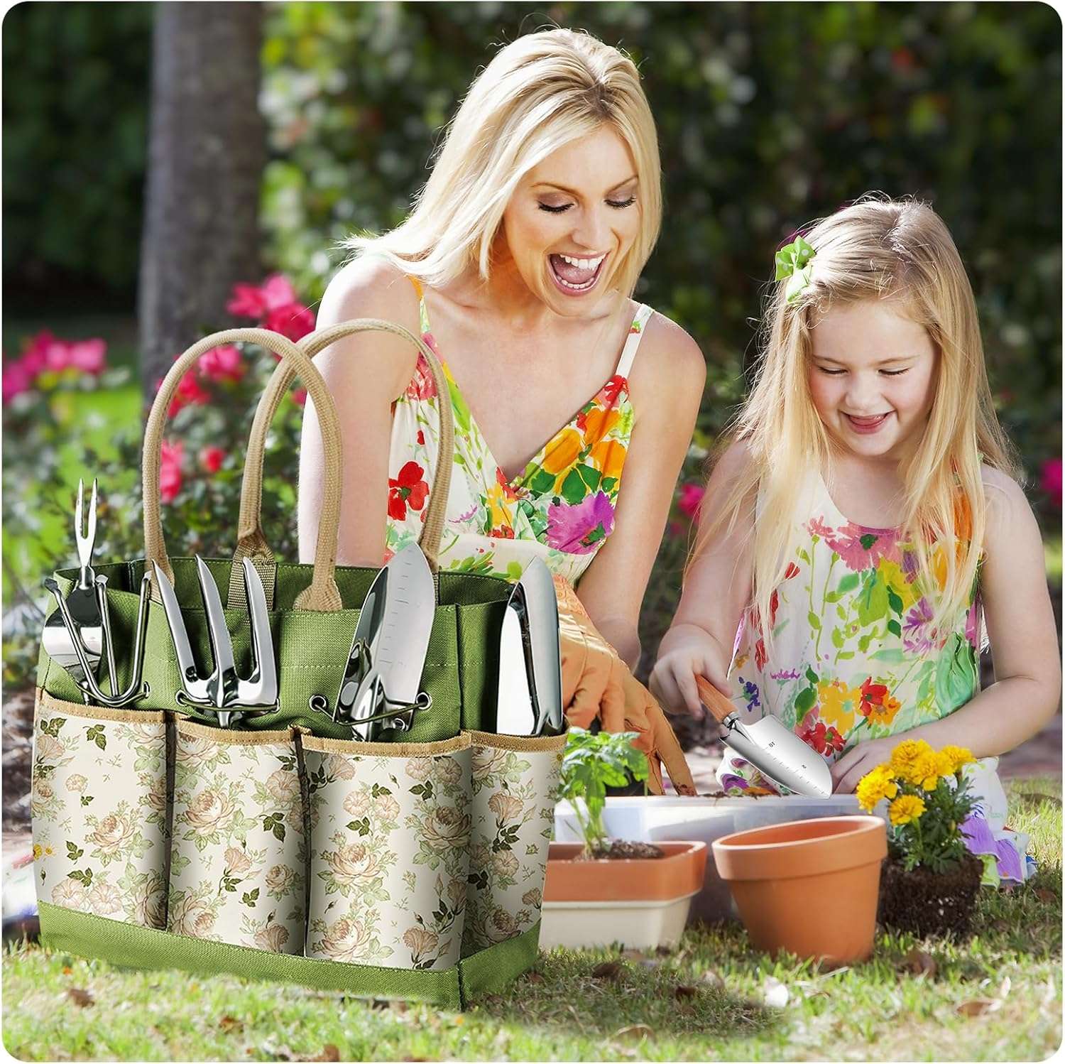 Gardening Tools 9-Piece Heavy Duty Gardening Hand Tools with Fashion and Durable Garden Tools Organizer Handbag,Rust-Proof Garden Tool Set, Ideal Gardening Gifts for Women - 8