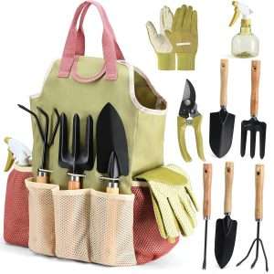 Gardening Tools Set of 10 - Complete Heavy Duty Garden Tools Set with Fashion Handbag - Durable Gardening Supplies Kit Ideal Garden Gifts for Women - 1
