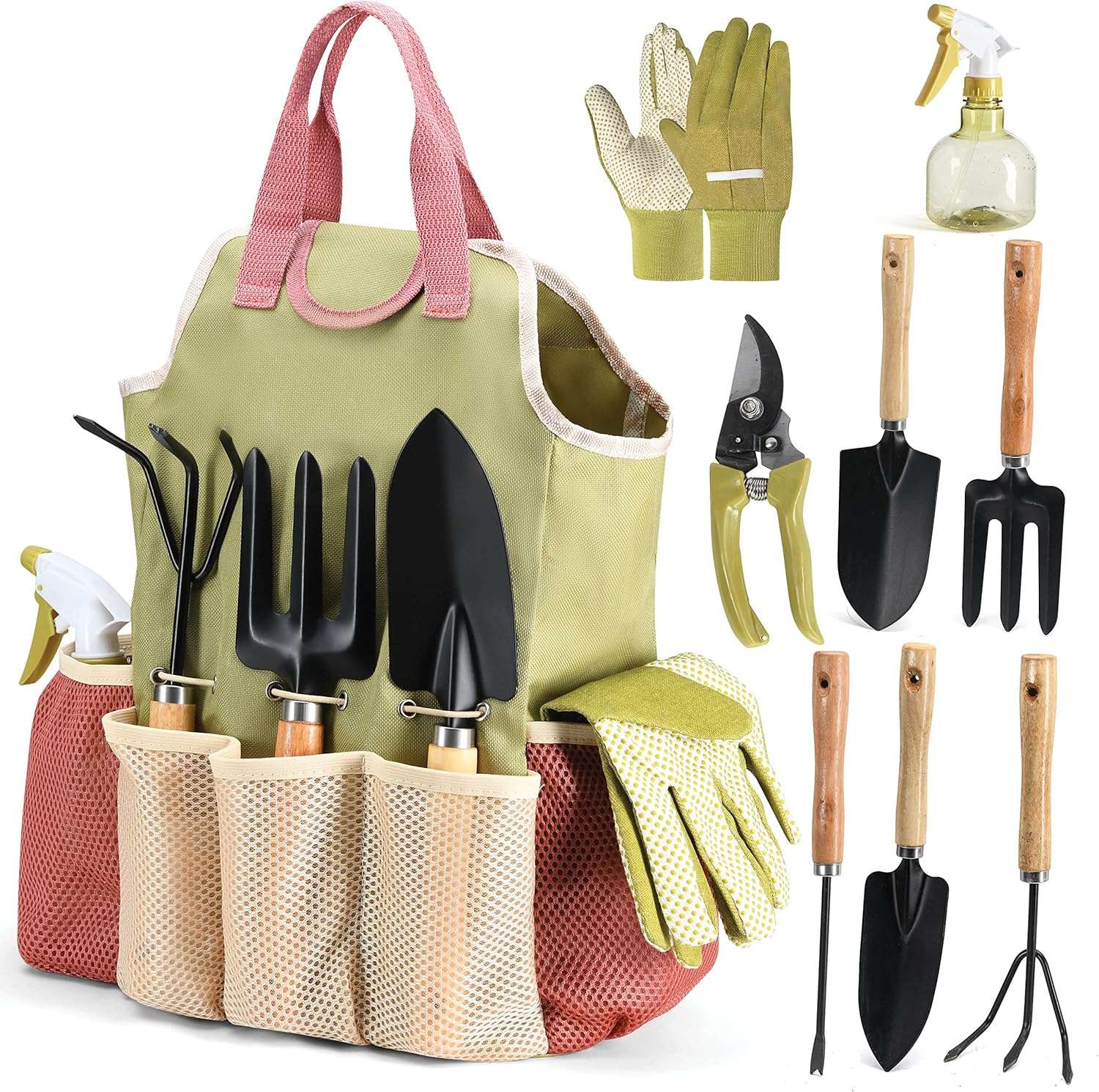 Gardening Tools Set of 10 - Complete Heavy Duty Garden Tools Set with Fashion Handbag - Durable Gardening Supplies Kit Ideal Garden Gifts for Women - 1