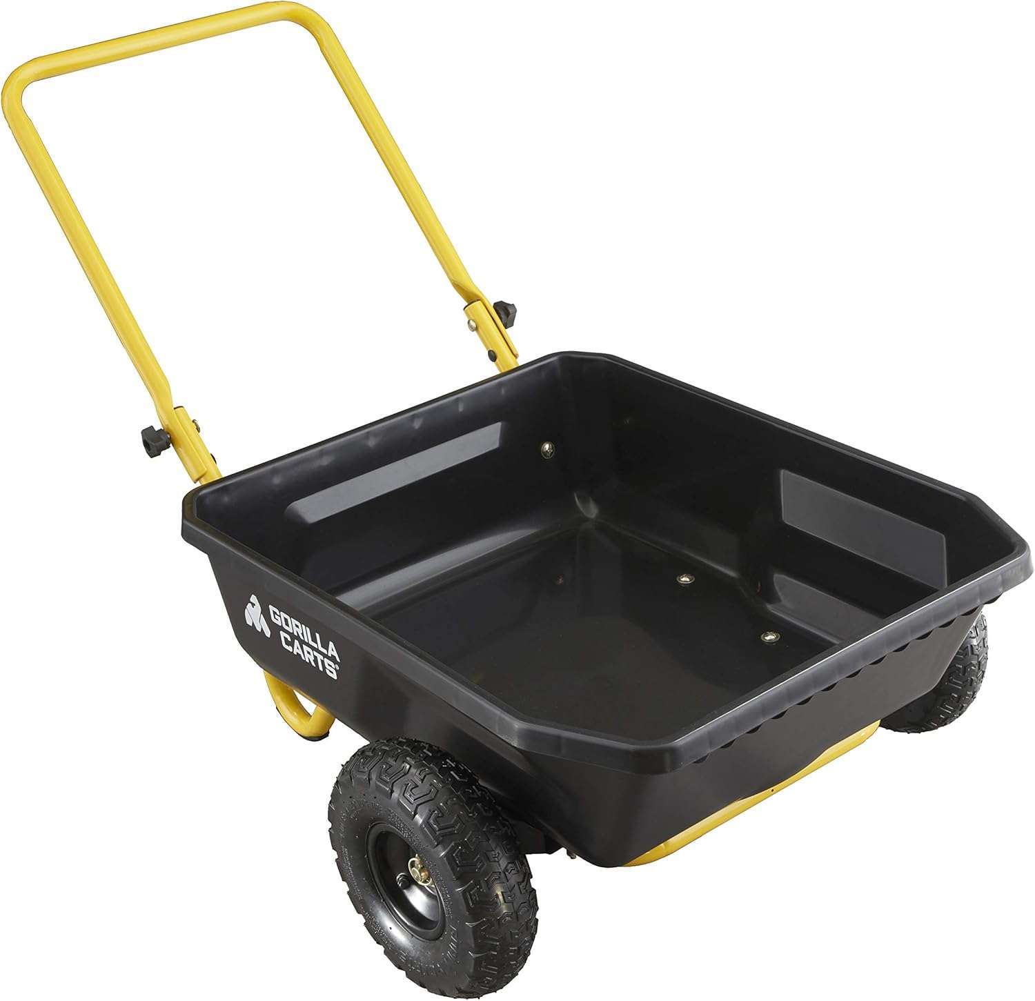 Gorilla Carts GCR-4 Poly Dump Cart, 2-Wheel Garden Wagon with Foldable Handle, 4 cu ft, 300 lb. Capacity, Black-Yellow - 1