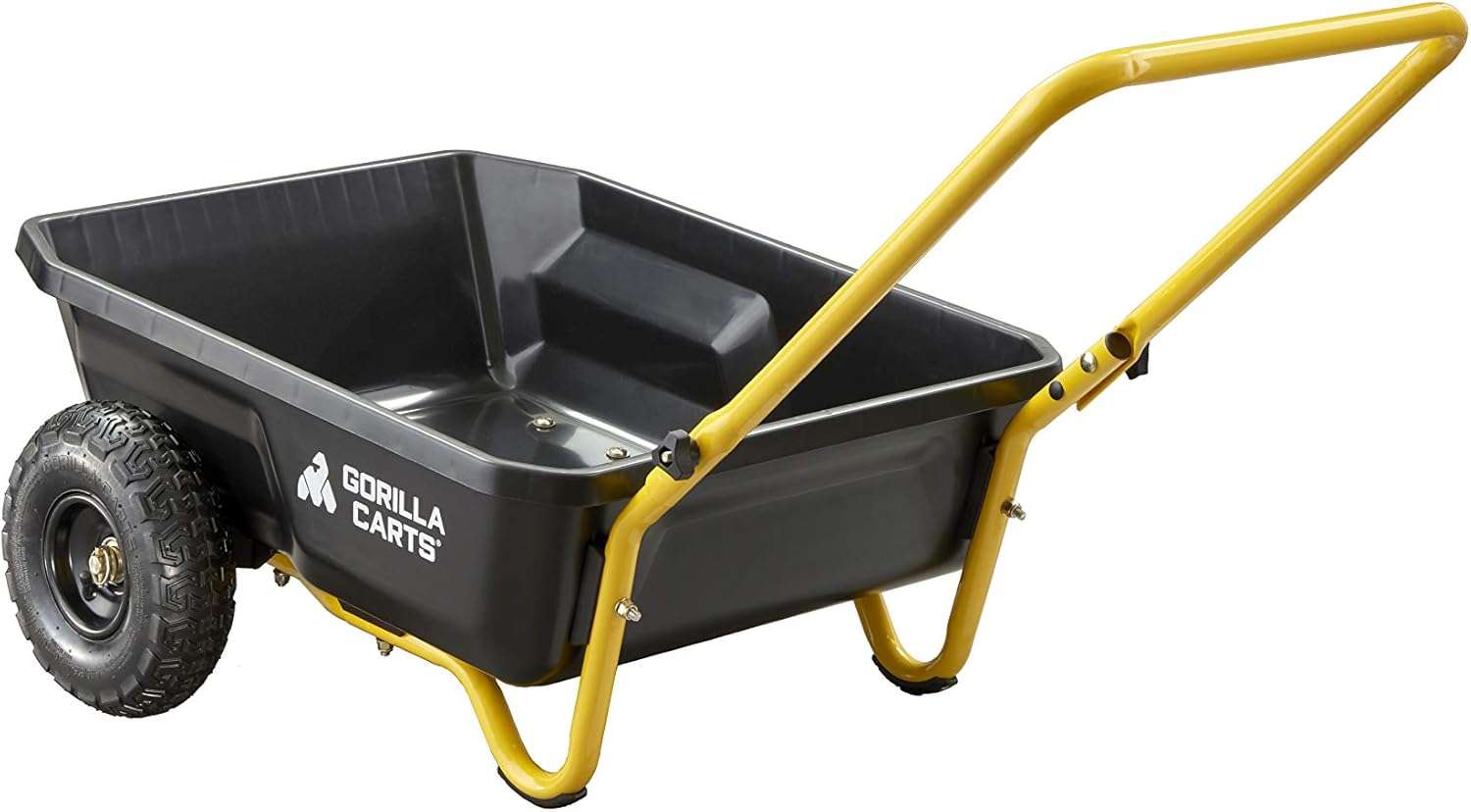 Gorilla Carts GCR-4 Poly Dump Cart, 2-Wheel Garden Wagon with Foldable Handle, 4 cu ft, 300 lb. Capacity, Black-Yellow - 10