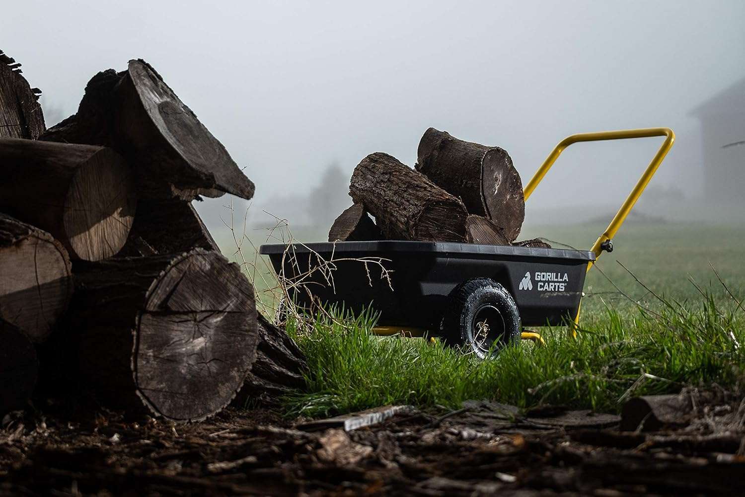 Gorilla Carts GCR-4 Poly Dump Cart, 2-Wheel Garden Wagon with Foldable Handle, 4 cu ft, 300 lb. Capacity, Black-Yellow - 14