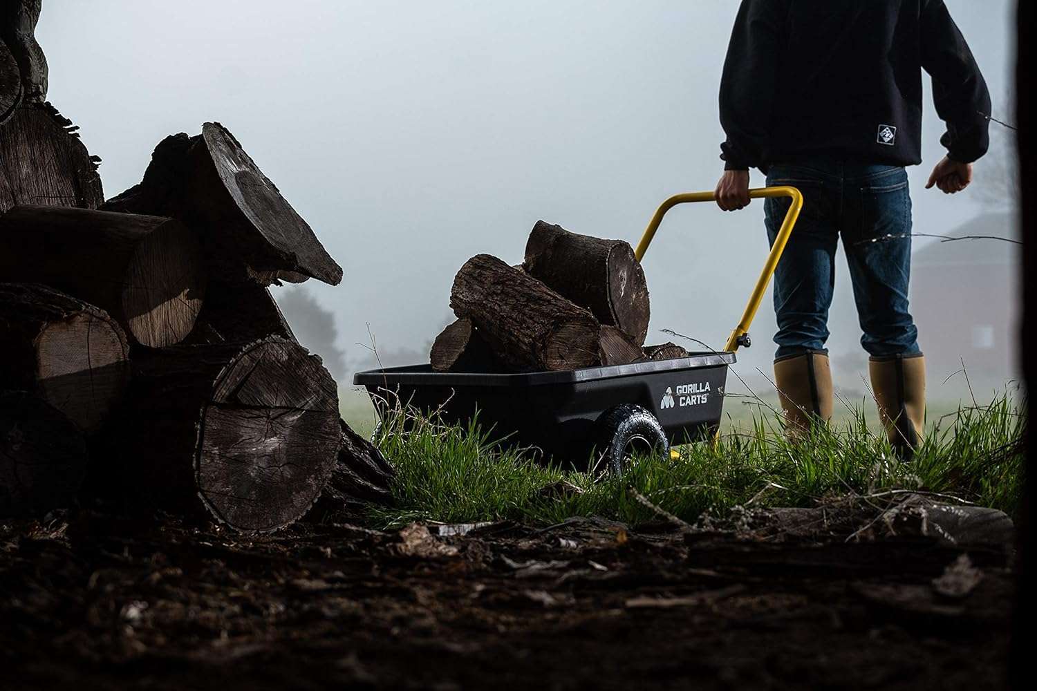 Gorilla Carts GCR-4 Poly Dump Cart, 2-Wheel Garden Wagon with Foldable Handle, 4 cu ft, 300 lb. Capacity, Black-Yellow - 15