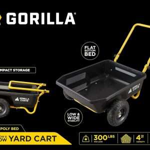 Gorilla Carts GCR-4 Poly Dump Cart, 2-Wheel Garden Wagon with Foldable Handle, 4 cu ft, 300 lb. Capacity, Black-Yellow - 2