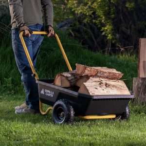 Gorilla Carts GCR-4 Poly Dump Cart, 2-Wheel Garden Wagon with Foldable Handle, 4 cu ft, 300 lb. Capacity, Black-Yellow - 3