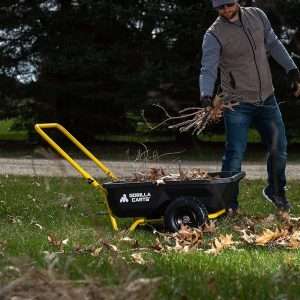 Gorilla Carts GCR-4 Poly Dump Cart, 2-Wheel Garden Wagon with Foldable Handle, 4 cu ft, 300 lb. Capacity, Black-Yellow - 4