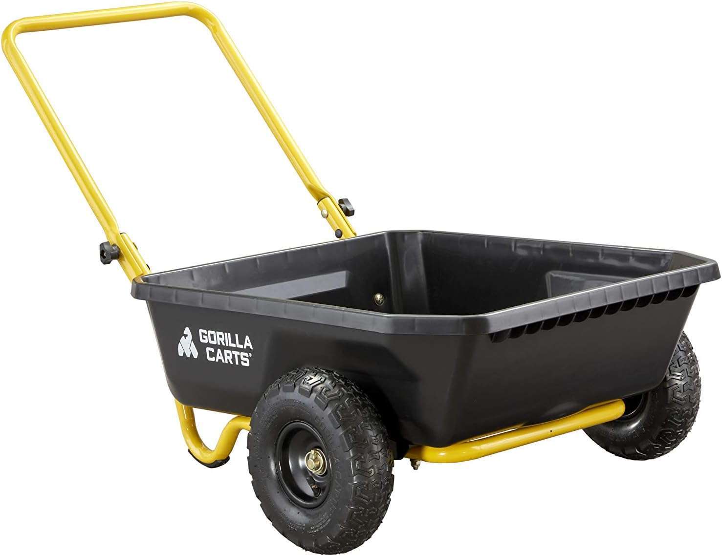 Gorilla Carts GCR-4 Poly Dump Cart, 2-Wheel Garden Wagon with Foldable Handle, 4 cu ft, 300 lb. Capacity, Black-Yellow - 5