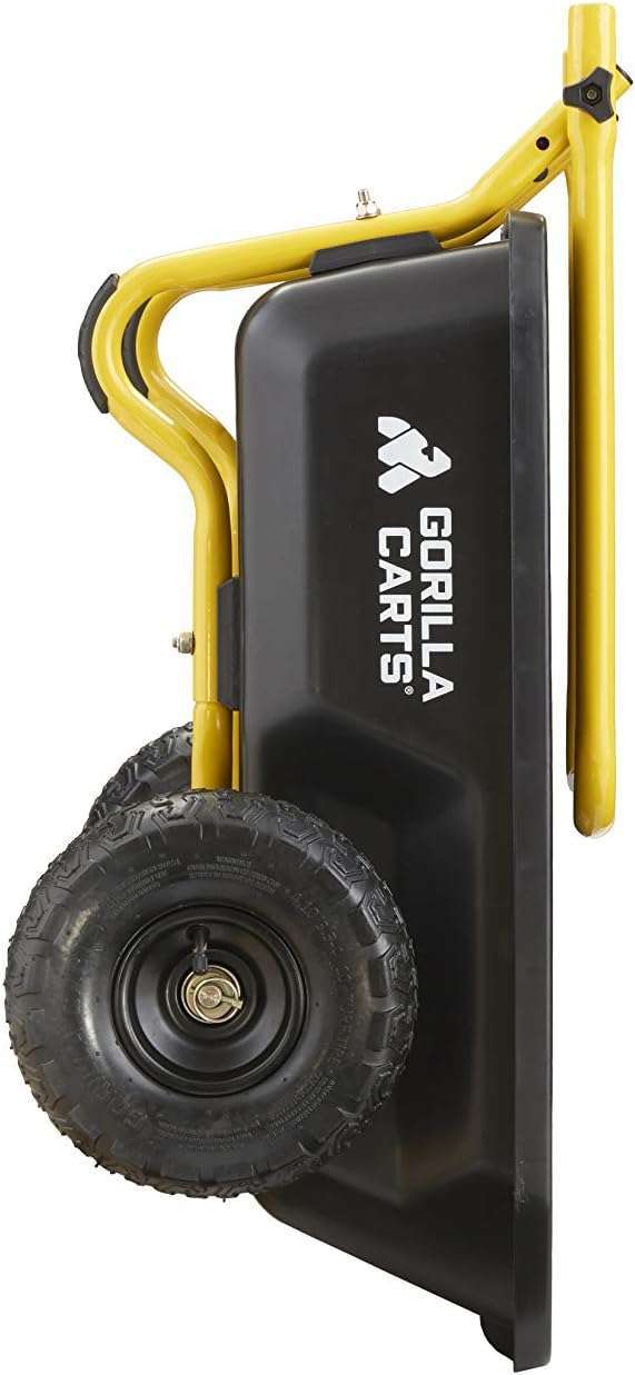 Gorilla Carts GCR-4 Poly Dump Cart, 2-Wheel Garden Wagon with Foldable Handle, 4 cu ft, 300 lb. Capacity, Black-Yellow - 7