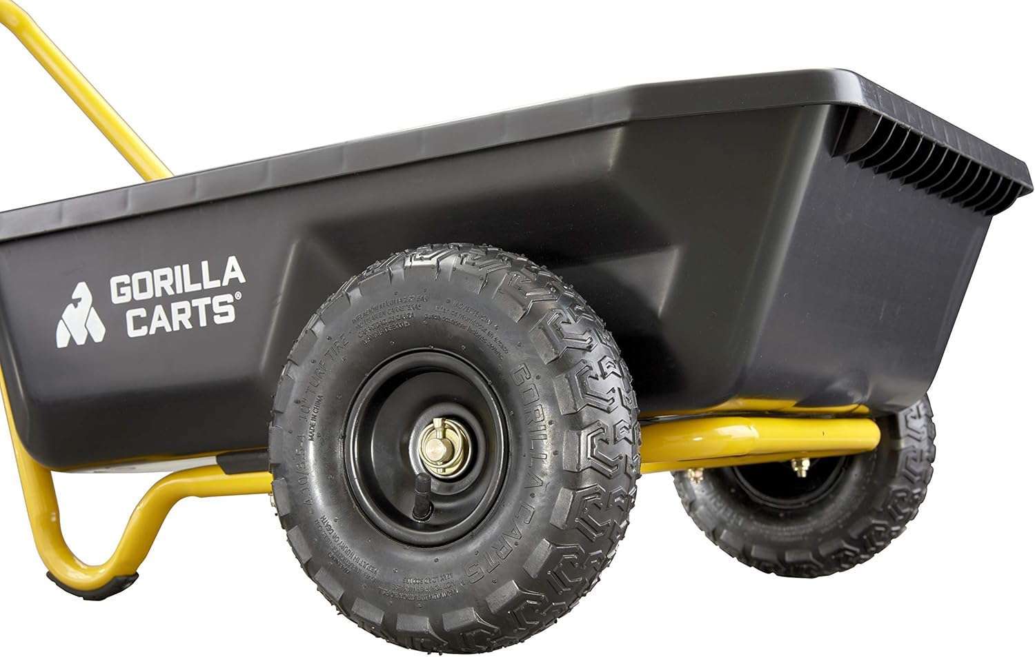Gorilla Carts GCR-4 Poly Dump Cart, 2-Wheel Garden Wagon with Foldable Handle, 4 cu ft, 300 lb. Capacity, Black-Yellow - 9